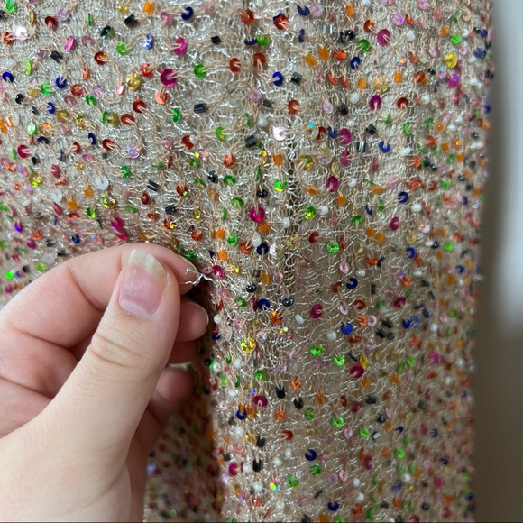 Romeo & Juliet Couture, Rainbow Sparkle Beaded, Cream, Scoop Neck Dress Size M - Picture 7 of 14